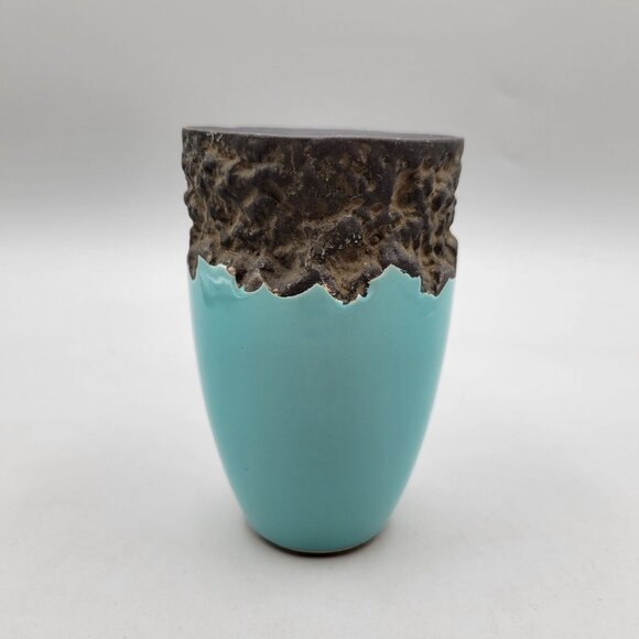 Ceramic Vase or Toothbrush Holder Mixed Textures Turquoise Glaze - Picture 3 of 7